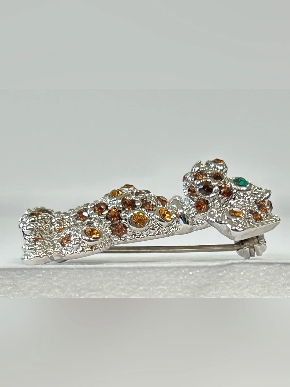 Sterling Silver Women's Dog Pin with Amber Brown Crystal Accents